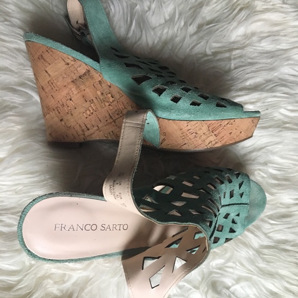 Teal leather wedges - Picture 3 of 4